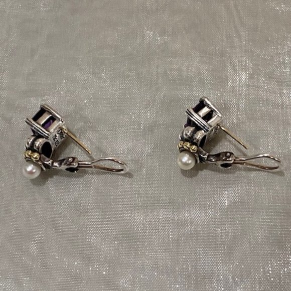 Lagos Caviar Amethyst & Pearl in 18k Yellow Gold & Sterling Silver Earrings - Picture 5 of 10
